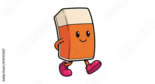 Cheerful eraser character walking with pink shoes cartoon style