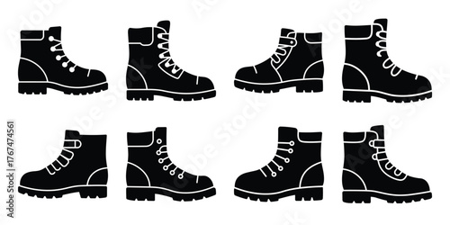 safety boots construction silhouette vector icon element set