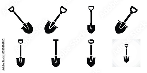shovel construction silhouette vector icon element set