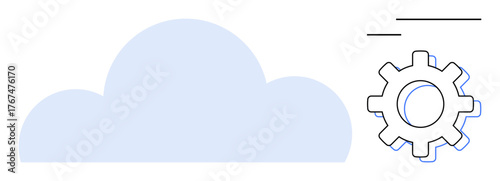 Blue cloud and gear illustrating cloud computing, digital transformation, and technology integration. Ideal for IT, innovation, engineering, automation, data management, modern systems simple flat