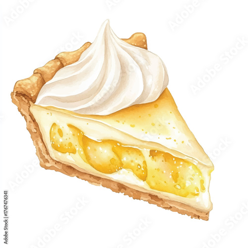 Delicious slice of creamy lemon meringue pie with whipped cream topping 1.