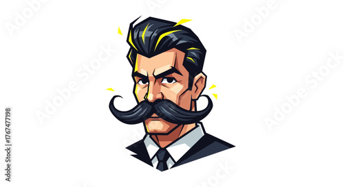 Stylish and Confident Man with a Moustache: A Modern Cartoon Character Depiction
