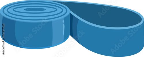 Rolled blue elastic band isolated on white background, promoting fitness, rehabilitation, and physical therapy exercises