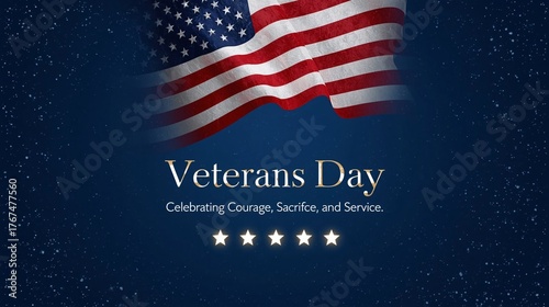 Veterans Day Poster Design with American Flag - Celebration, Tribute, Holiday Artwork, Banner, Memorial