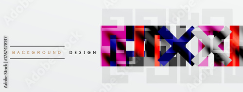 Abstract geometric design. Vibrant colors, triangles, lines create modern background. Minimalist style, text elements present.