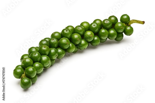 Fresh Green Peppercorns Bunch on White Background