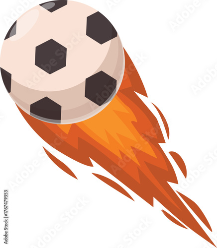 Soccer ball with flames trailing behind, symbolizing speed, power, and competition in sports