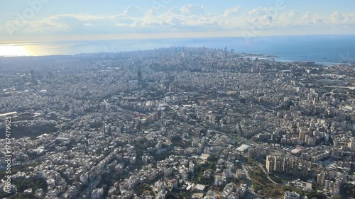 Tilting done areal shot of Beirut, Lebanon
