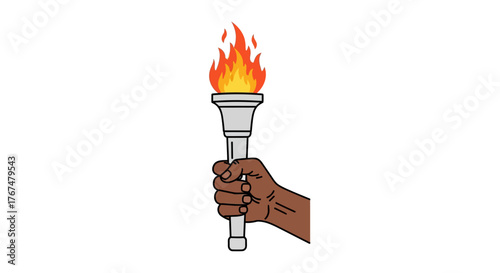 Hand holding olympic torch with bright flame