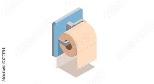 Isometric toilet paper dispenser on wall in minimalist style