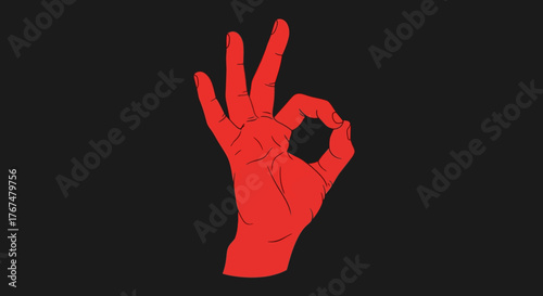 Red hand making an ok gesture on black background vector