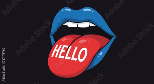 Colorful pop art style lips with message on tongue