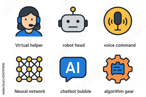 Modern ai technology icons featuring chatbots and neural networks