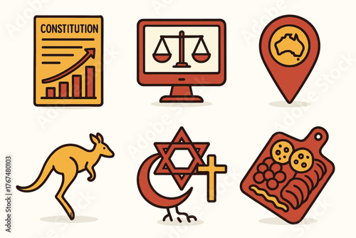 Australian icons and symbols in flat design style
