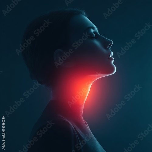 Woman with inflamed throat illness concept