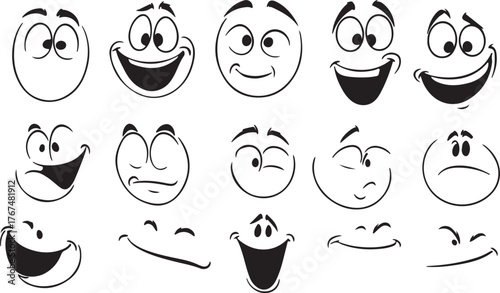 A funny cartoon set of vector icon face illustrations with water drops and black and white character designs