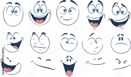 Set of cartoon vector water drop character icons with face expressions and smiles
