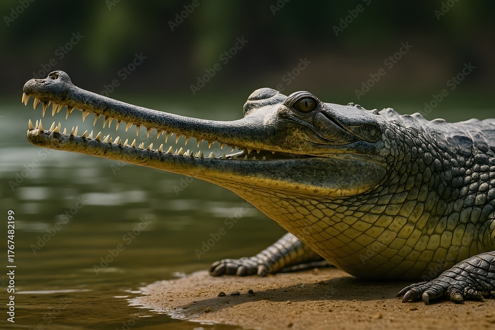 Fototapeta premium Close Up of Cold-Blooded Crocodile: A Fierce Florida Wildlife Reptile in Its Natural Tropical Habitat