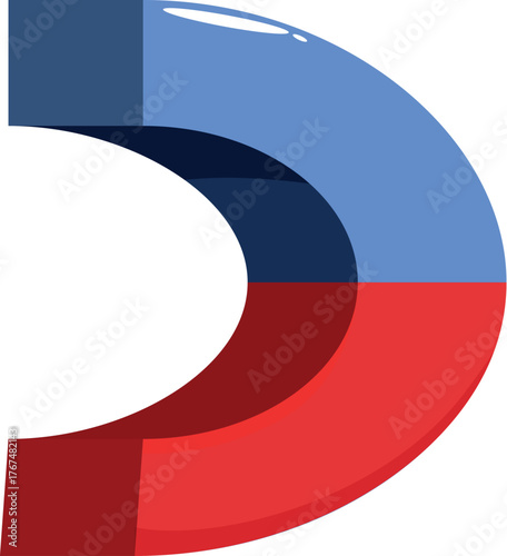 Horseshoe magnet creating magnetic field with opposite poles