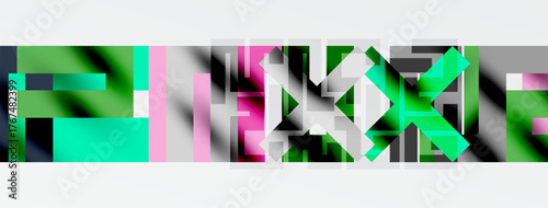 Abstract geometric shapes, vibrant colors, teal, pink, gray. Minimalist design, modern aesthetic, digital art composition.