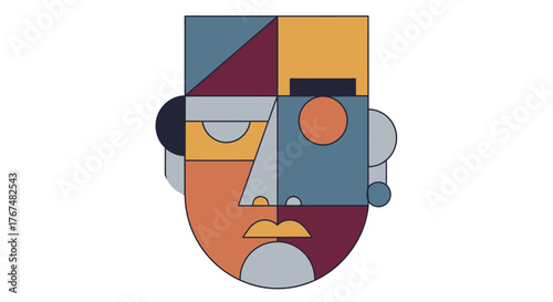 Abstract geometric portrait of a human face in cubist style.