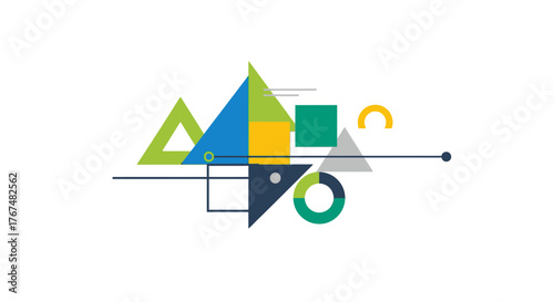 Abstract geometric shapes composition with triangles, squares, and circles.