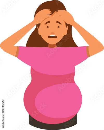 Pregnant woman suffering from anxiety and fear, holding her head