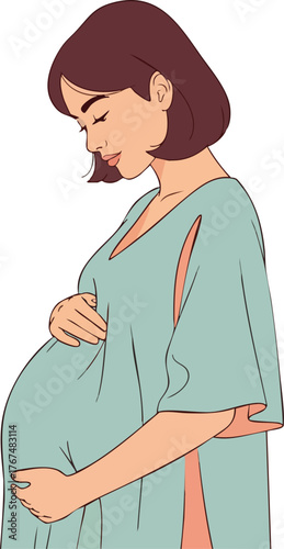 An illustration of a pregnant woman and her husband holding hands, a loving family couple with their unborn baby