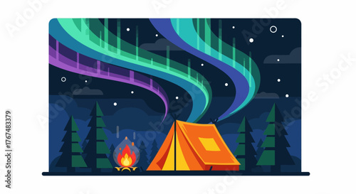 Camping under the Aurora Borealis a breathtaking night scene.
