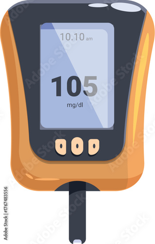 Portable glucose meter showing blood sugar level reading, healthcare and medical concept