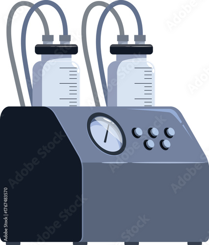 Medical suction machine ensuring efficient fluid removal during procedures, featuring collection bottles and a pressure gauge for precise monitoring
