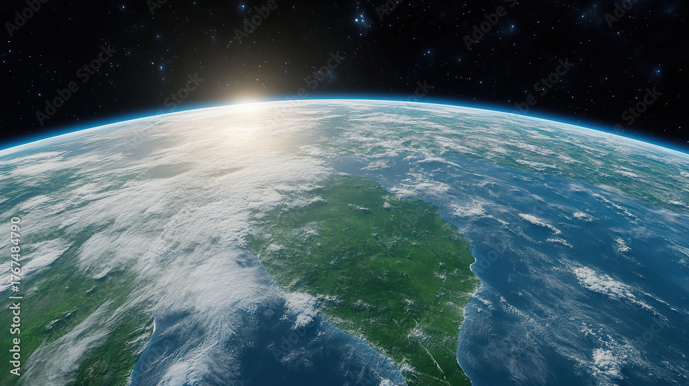 Fototapeta premium Earth from orbit with gentle atmosphere glow, showcasing serene view of planet