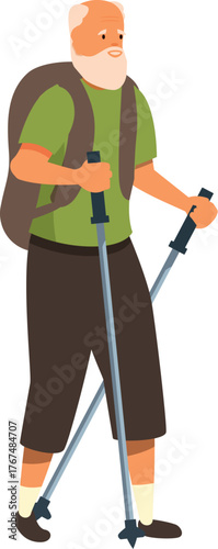 Elderly man engaging in nordic walking, promoting active lifestyle and healthy aging