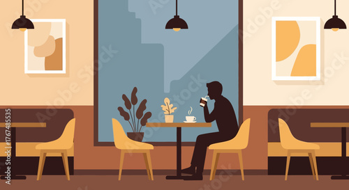 Man enjoying a hot beverage at a cozy cafe.