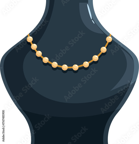Beautiful pearl necklace is displayed on a dark mannequin bust, showcasing its elegance and craftsmanship