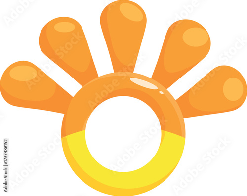 Vibrant orange and yellow inflatable ring with five protruding bulbous shapes, isolated on white background