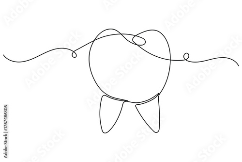 Minimalist tooth outline one line art symbol for dentist and oral care concept
