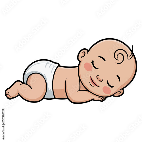 A sleeping baby lying peacefully in a diaper, looking cute and adorable. A sweet and innocent child asleep with a gentle smile