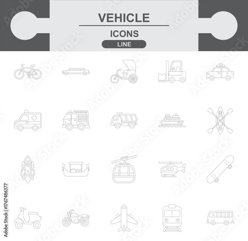 Outline Vehicle Icons - Minimalist Transportation and Logistics Line Vector Set