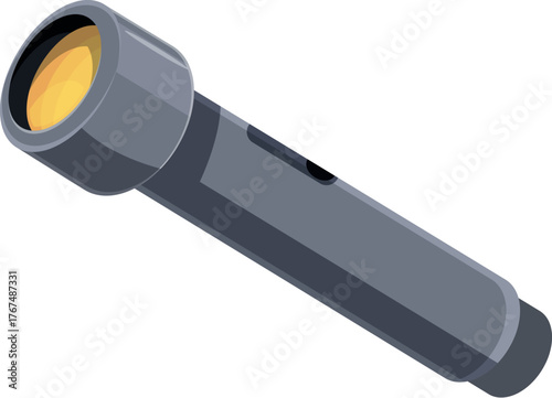 Flashlight with light beam shining, providing illumination in dark environments, ideal for camping, hiking, and power outages