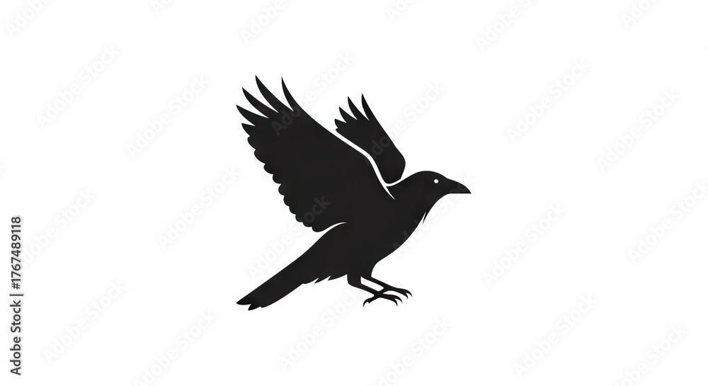 Naklejka premium Silhouette of a black crow with wings spread poised to take flight