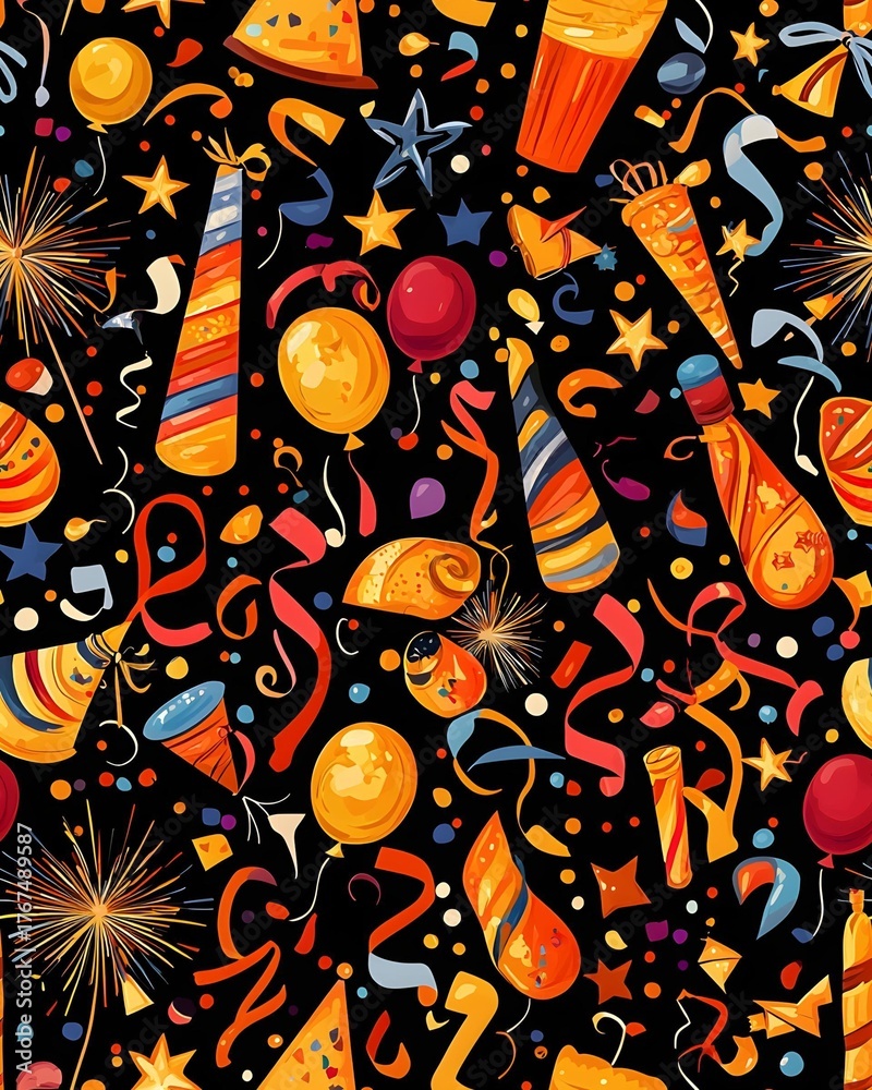 Naklejka premium 2026 Fireworks Seamless Celebration Pattern festive seamless pattern of 2026 numbers fireworks background Colorful New Year Festive Background Design Bright Holiday Numbers Vector Illustration
