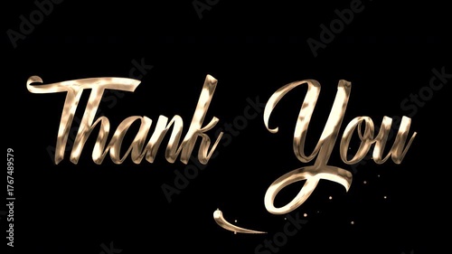 Thank You text animation, golden script message expresses gratitude, ideal for adding a touch of elegance to cards, social media posts, thank you notes, or greeting cards,