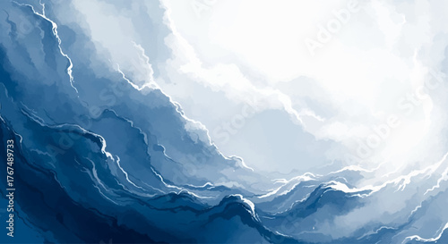 Navy Clouds Watercolor Abstract Painting Serene Sky and Sea Artistic Scene Wallpaper