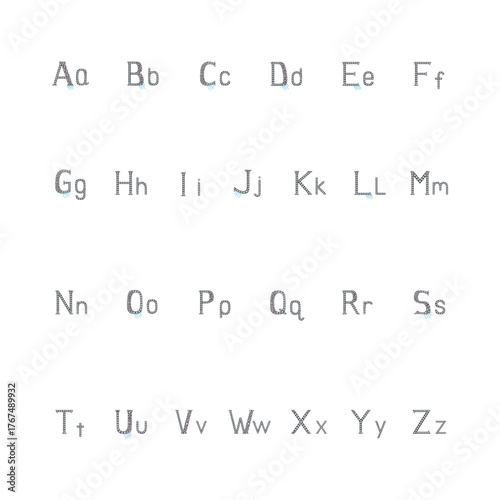 Crystal English vector alphabet set with gemstone and black metal effects, uppercase and lowercase letters, isolated on white background