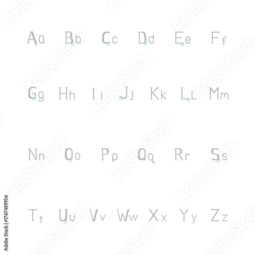 Crystal English vector alphabet set with gemstone effect, uppercase and lowercase letters, isolated on white background