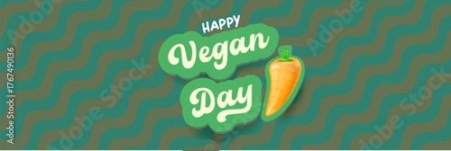 World Vegan day 1 November banner design template with carrot. Vegan day green geometric banner with text and vegetable. Go Vegan. Green abstract geometric background.