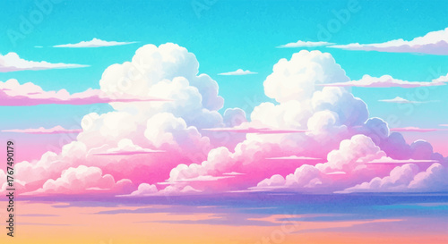 Watercolor Clouds Background Dreamy Sky with Pastel Shades, Soft Puffy Clouds for Serene Designs
