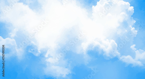 Sky High Watercolor Clouds in a Bright Blue Sky, A Dreamy and Ethereal Background