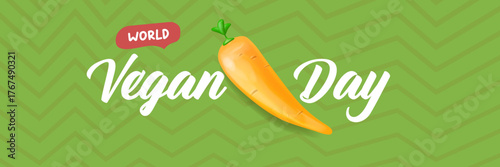 World Vegan day 1 November banner design template with carrot. Vegan day green geometric banner with text and vegetable. Go Vegan. Green abstract geometric background.